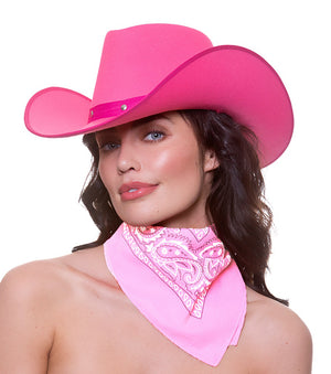 Adult Texan Wild West Country Cowgirl Cowboy Hat & Bandana - Pink with Band