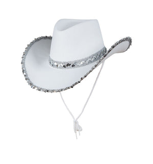 Adult Texan Wild West Country Cowgirl Cowboy Hat - White with Sequins