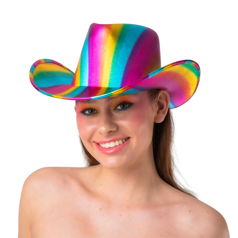 Adult Rainbow Iridescent Texan Cowgirl Hat Cowboy Wild West Taylor Swift