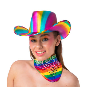 Adult Rainbow Iridescent Texan Cowgirl Hat Cowboy Wild West Taylor Swift