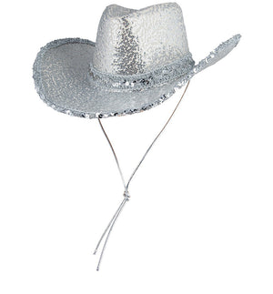 Adult Texan Wild West Country Cowgirl Cowboy Hat - Silver Sequin