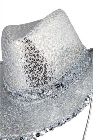 Adult Texan Wild West Country Cowgirl Cowboy Hat - Silver Sequin