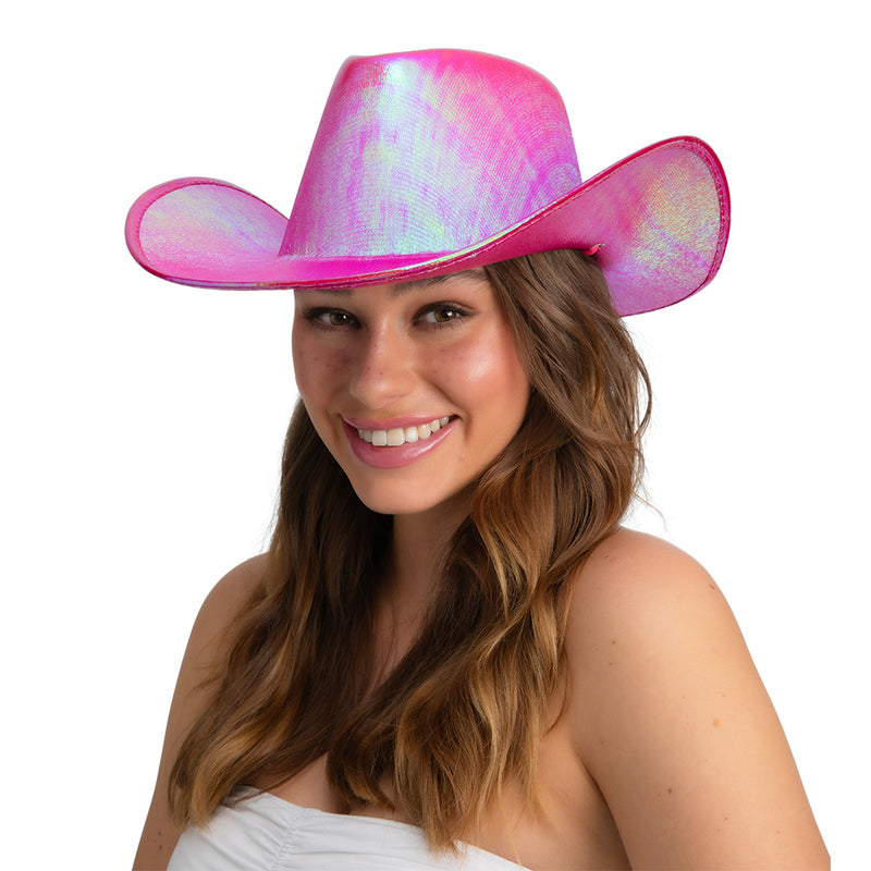 Adult Hot Pink Iridescent Texan Cowgirl Hat Cowboy Wild West Taylor Swift