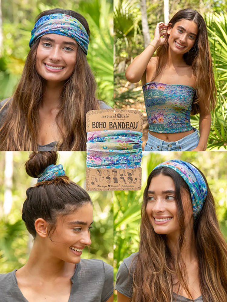 Natural Life Women's Boho Bandeau Headband - Blue Watercolour Patchwork