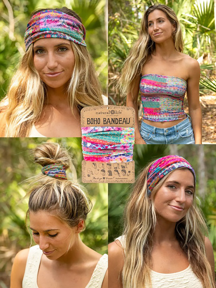 Natural Life Women's Boho Bandeau Headband - Pink Watercolour Patchwork