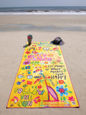 Natural Life Double-Sided Microfiber Beach Towel - Yellow Hello Sunshine