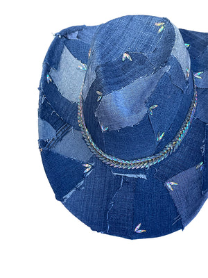 Designed By Sarah - Adult Recycled Denim Texan Cowgirl Hat With Rhinestones