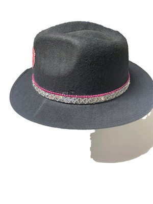 Designed By Sarah - Adult Black Felt Fedora With Sparkly Heart & Silver Trim