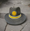 Designed By Sarah - Adult Black Felt Fedora With Yellow Smiley Face & Trim