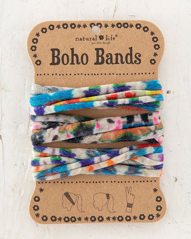 Natural Life Women's Boho Bands Hair Ties, Set of 3 - Blue Fuchsia Marigold Tie Dye