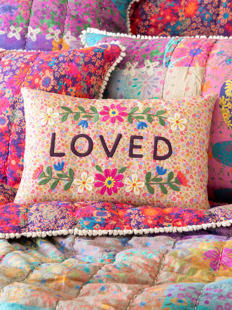 Natural Life Embroidered Giving Pillow - Loved