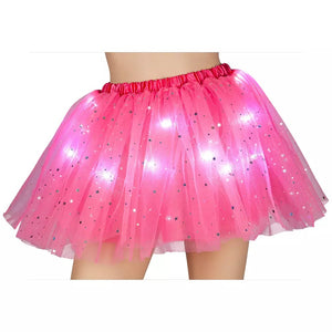 Sparkle Light Up 80's Retro Neon Pink Fishnet Tutu 3 layer