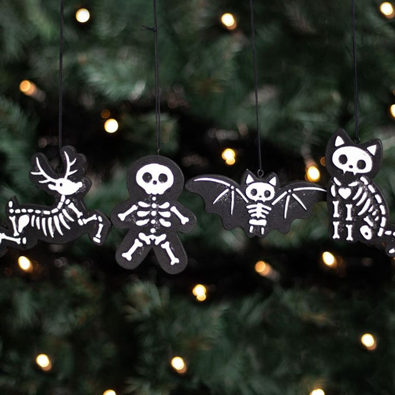 Set of 4 Black Creepy Skeleton Cookie Ornaments